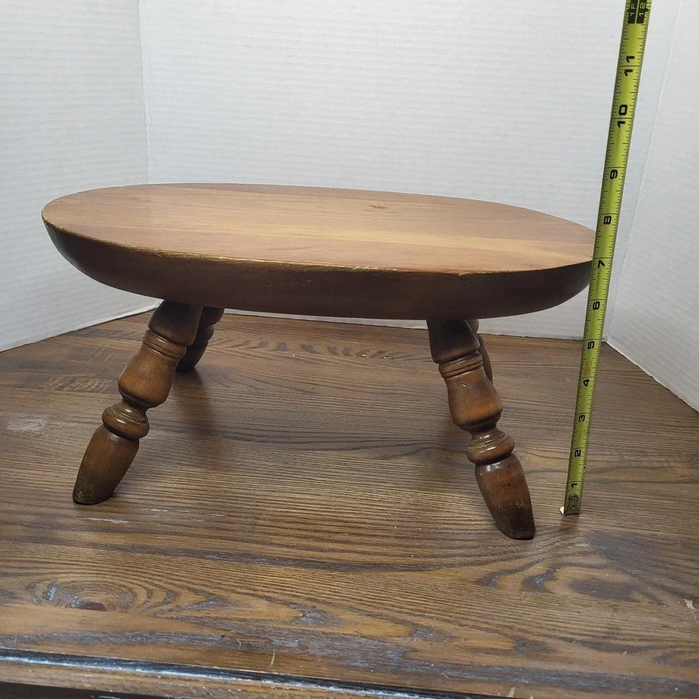 VTG Wood Bench Step Stool Oval Top Windsor Style Turned Legs 7